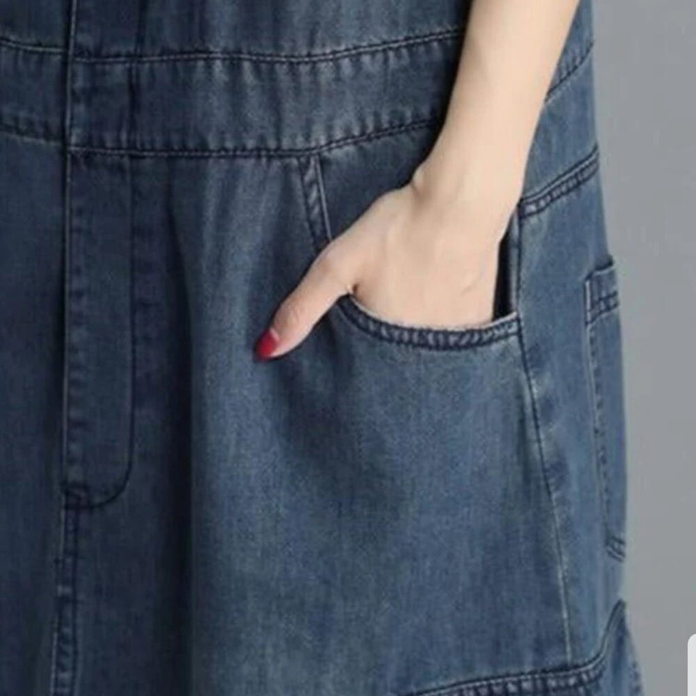 Denim Cargo Overalls Dress with Zipper Size M NWTO - Picture 3 of 9